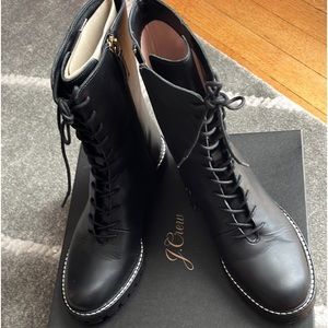 JCREW Gwen lug-sole leather lace-up tall shaft boots. NWT. Zipper too!Size 7.5